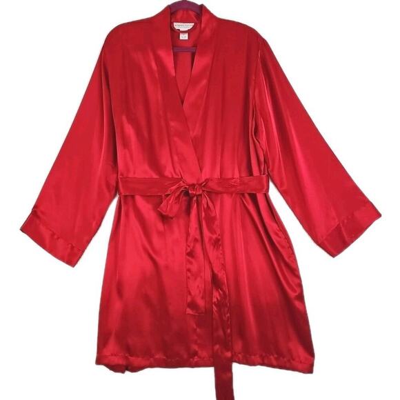 Morgan Taylor Intimates ~Woman Size XL~ Red Satin Robe Kimono NWT. - Picture 3 of 13